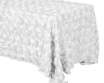 WHITE Rosette Tablecloth Rectangular Rose Grandiose Rosette Tablecloth Tablecov