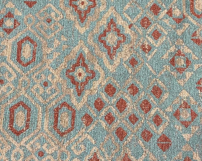 Kilim turquoise Color Chenille Upholstery Drapery fabric by the yard 57" Wide