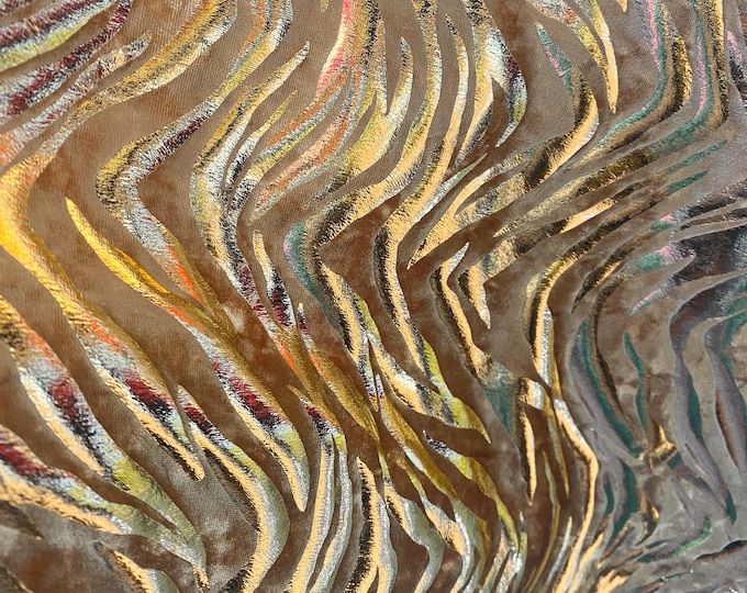 Gold Zebra foil lame on 4 way stretch fabric by the yard