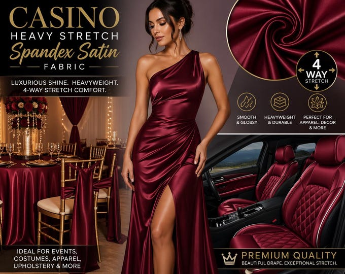 Casino Heavy Stretch Spandex Satin Fabric – 4 Way Stretch, Glossy Smooth Finish, Apparel, Dancewear  Material