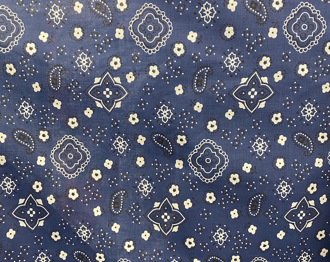 Navy bandana cotton paisley print  By the yard 60” wide