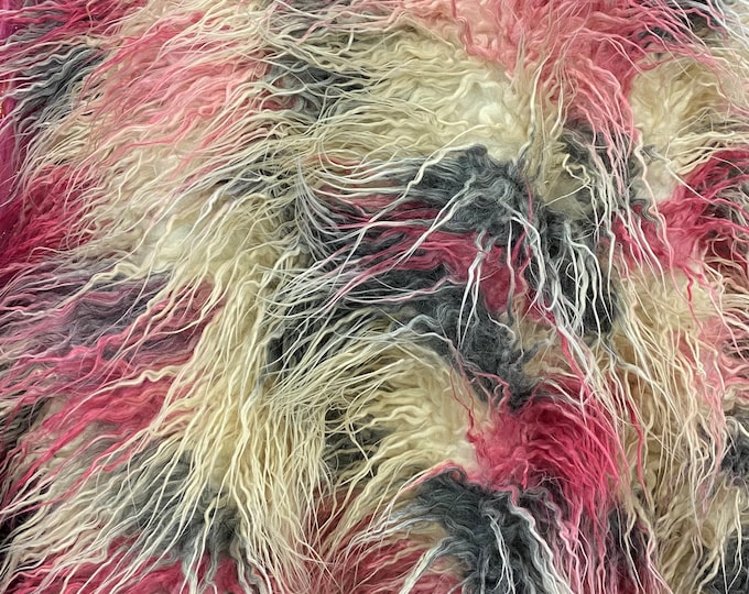 Mix Multi Pink Mongolain Faux Fur Long PIle  fabric by the yard 58" Wide