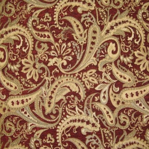 Crimson Paisley Chenille Upholstery Drapery fabric by the yard 57&quot; Wide
