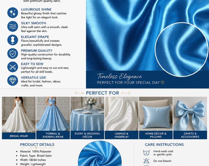 Turquoise bridal shiny satin polyester fabric  60" wide