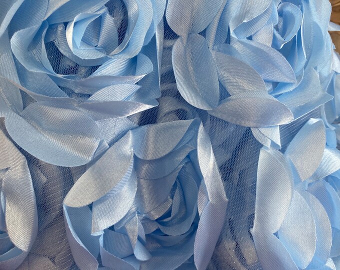 Blue Satin Bridal Petal Rosette on mesh Fabric 52" Wide Sold By The Yard