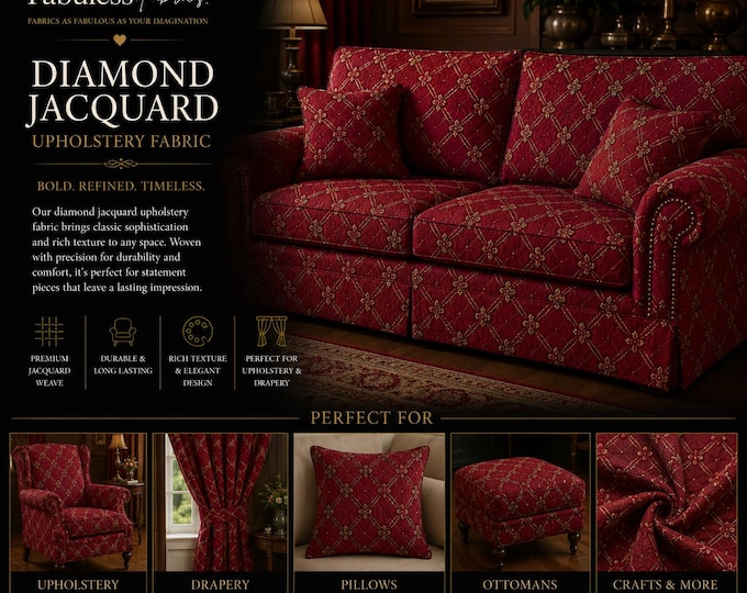 Diamond Red Renaissance Jacquard  Upholstery drapery fabric by the yard