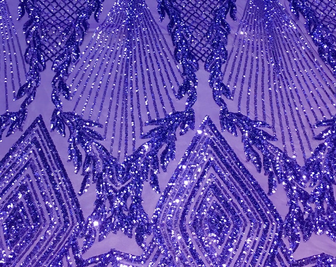 Jewl , Purple, Big Print, Sequin, 4-way Stretch, Fabric 54" By the Yard, Wedding, Prom, Dresses, Lingerie, Pageant
