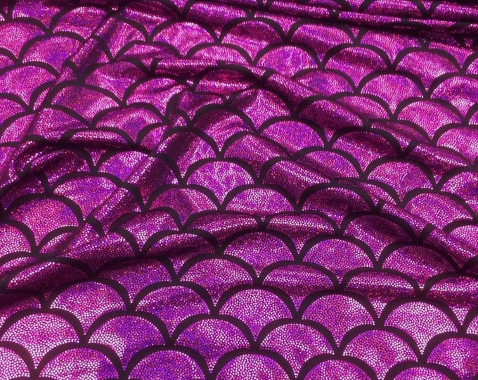 Mermaid 4-Way Stretch Purple  Hologram Spandex Metallic foil scales Fabric by the yard 60” wide