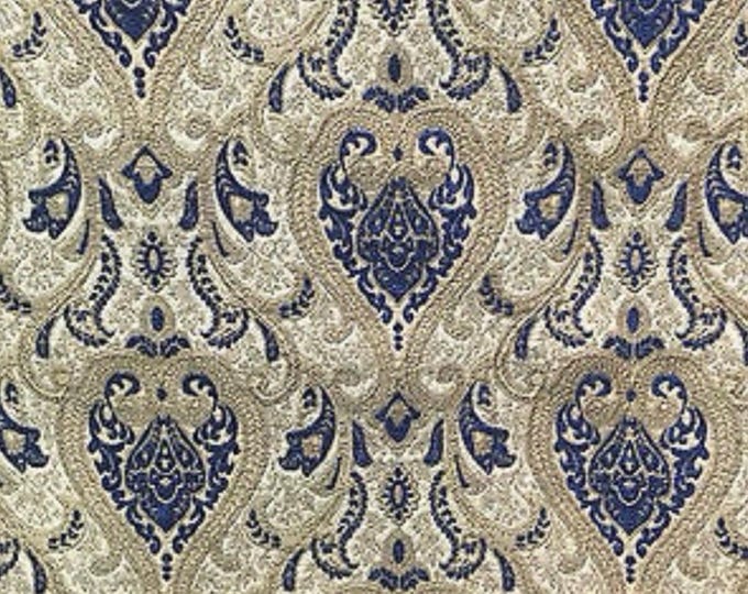 Chenille Navy Damask Upholstery fabric 57" Wide