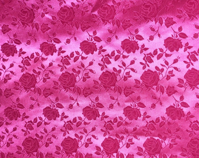 Fuchsia  Jacquard fabric Satin Floral 58" wide per yard
