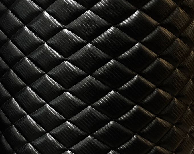 Carbon fiber quilted/ Black vinyl  Leather auto headliner fabric 3/8" Foam Backing Upholstery 52" Wide