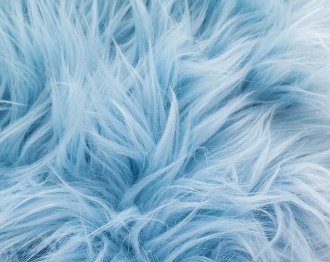 Light blue shaggy faux fur upholstery fabric yard 60" wide