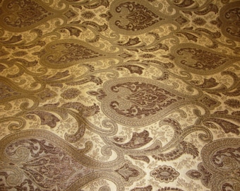Chenille Damask 56" Wide Monte Cristo Pecan  Fabric with Gold upholstery furniture fabric by the yard