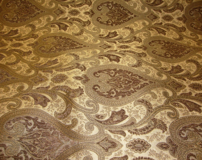 Chenille Damask 56" Wide Monte Cristo Pecan  Fabric with Gold upholstery furniture fabric by the yard