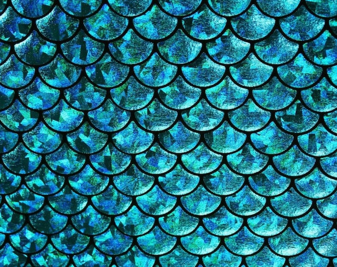 4-Way Stretch Blue Mermaid Hologram Spandex Metallic foil scales Fabric by the yard 60" WIDE