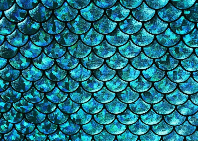 4-Way Stretch Blue Mermaid Hologram Spandex Metallic foil scales Fabric by the yard 60 WIDE image 1