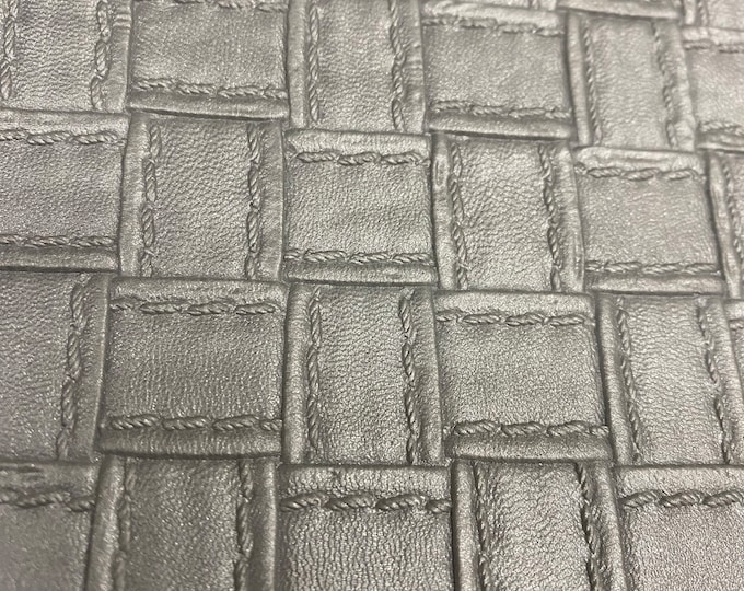 Silver tile stitch look Vinyl Faux Leather Fabric  54" Wide - By the Yard