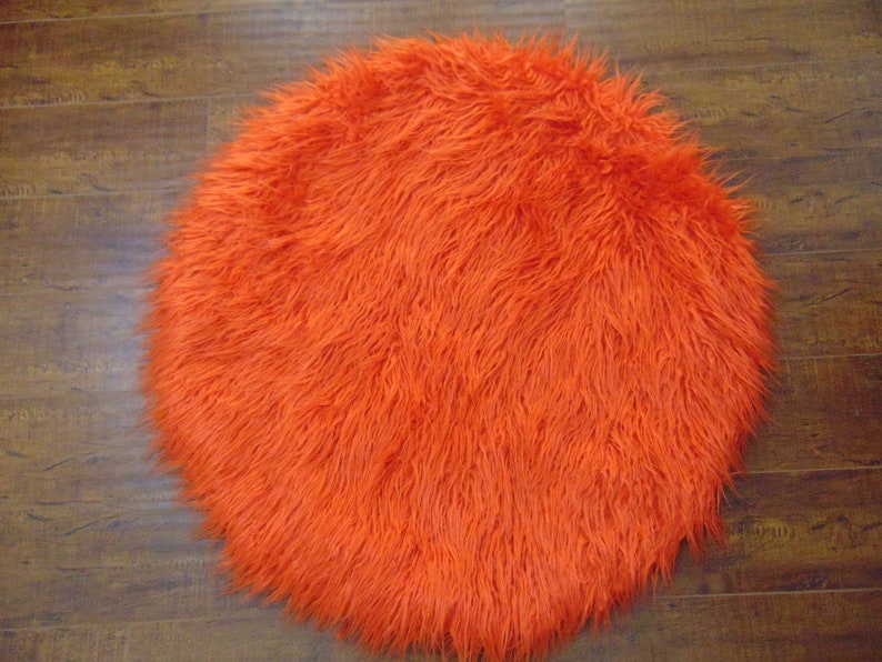 36 Round Diameter Orange Area Rug Plush Faux Fur Fake Gy Sheepskin Throw Kids Room Living
