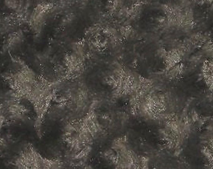 Minky charcoal Rosebud floral fur soft fabric BY THE YARD 60" Wide