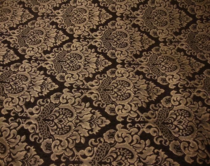 Chenille Dark Brown Cleopatra Gold Damask upholstery/  pillow/  fabric by the yard