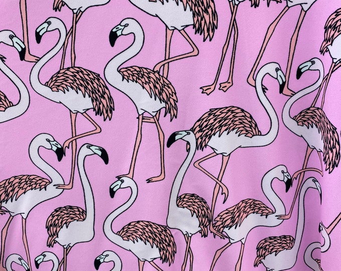 Flamingo on pink stretch spandex SOLD BY YARD 60 inches wide