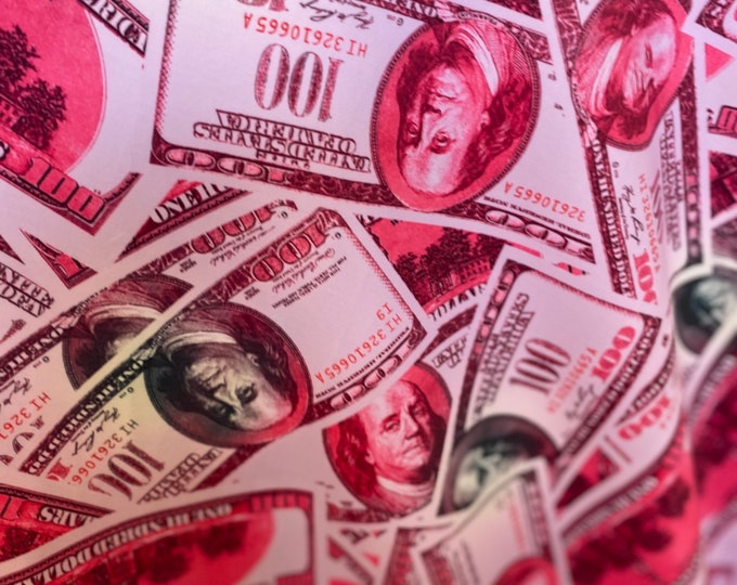 Pink Money  dollar pattern 4 way stretch spandex fabric, one hundred dollar bill, SOLD BY YARD 60 inches wide