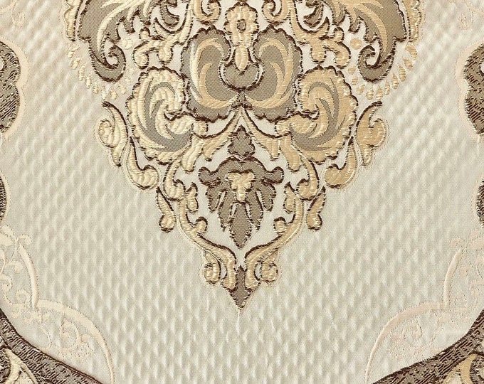 Damask on Cream Renaissance Jacquard  Upholstery drapery fabric by the yard