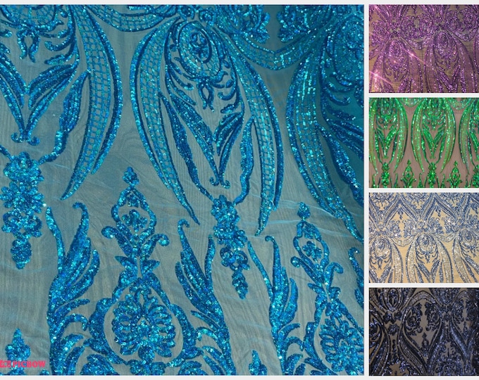 Victorian Tulip Shiny Sequin 4Way Stretch Mesh Lace Fabric BY THE YARD  Wedding gown, Prom dress, Pageant dancewear 54" Wide