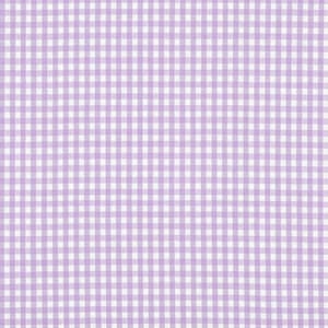 May include: A seamless pattern of small, evenly spaced squares in a gingham design. The squares alternate between a light lavender color and white, creating a classic, textured fabric appearance. This pattern is suitable for various craft and sewing projects.