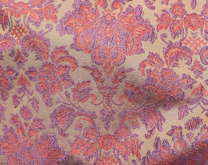Violet rose jacquard damask upholstery furniture fabric by the yard