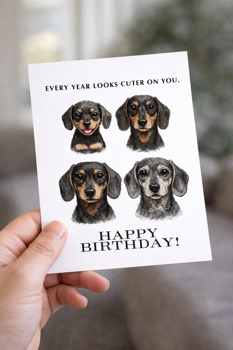 Dachshund Happy Birthday Card Printable 4x6, Sausage Dog Gift ...
