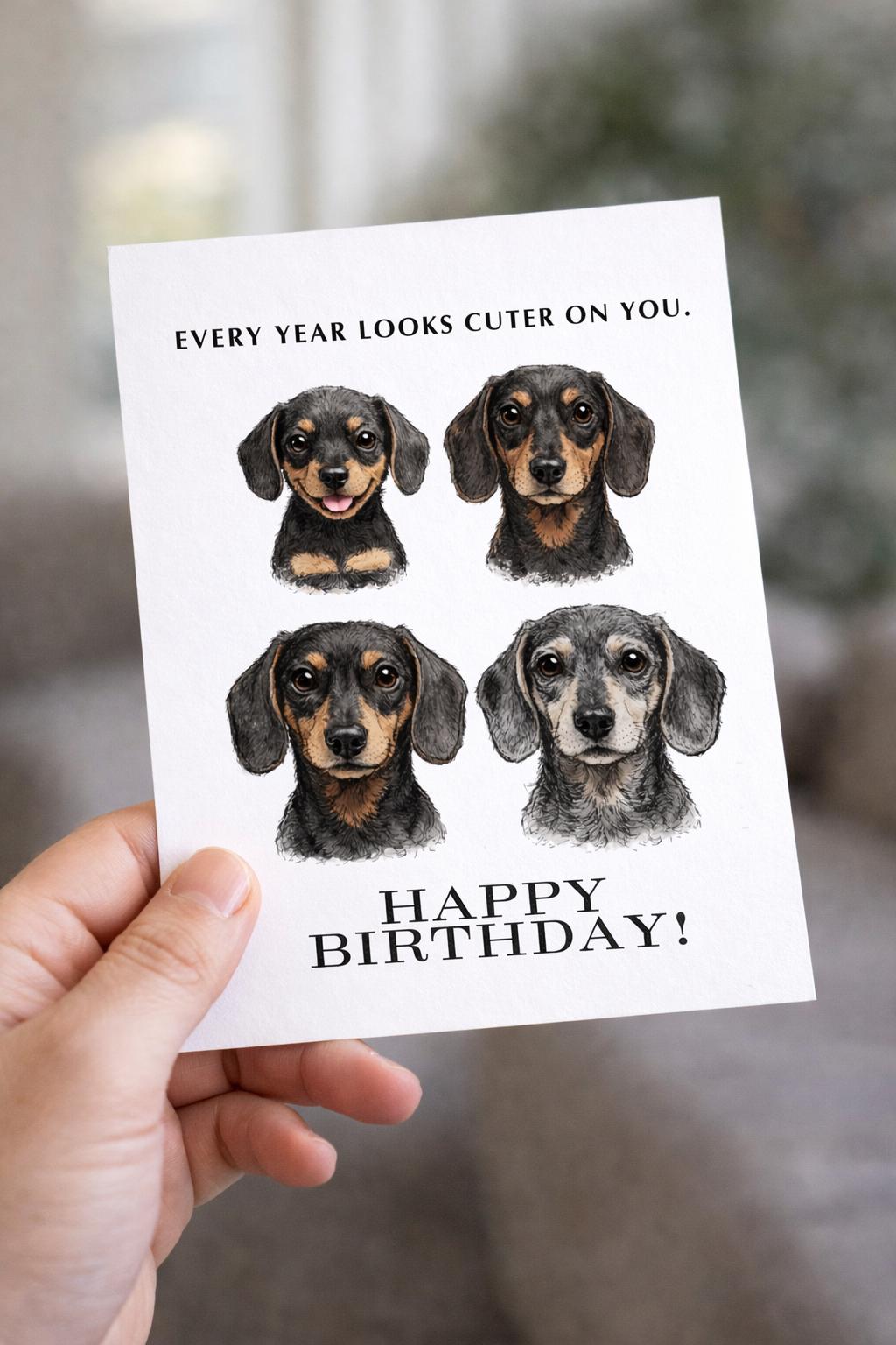 Dachshund Happy Birthday Card Printable 4x6, Sausage Dog Gift ...