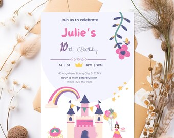 Princess birthday invitation, customizable and printable invitation, fairy-tale party, downloadable digital template