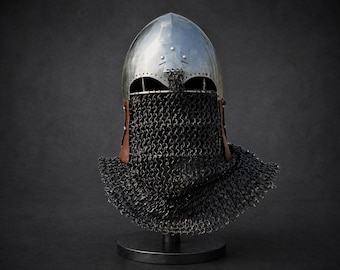 Steel Viking Roa Bascinet Helmet with Chainmail | Reenactment Armor
