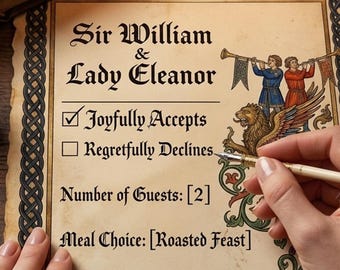 Medieval RSVP Card Template | Editable Canva | Printable Gothic Wedding Reply Card | Renaissance Fantasy