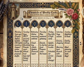 Summer Medieval Weekly Planner Canva Editable | Dark Academia Summer Gothic Schedule Printable
