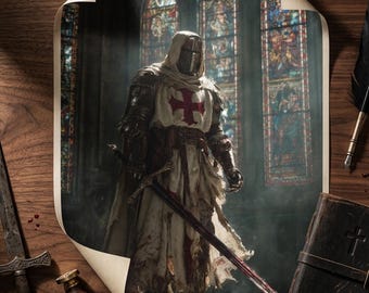 Medieval Warrior Templar Print, Gothic Cathedral Decor, Medieval Crusader Poster (Digital Download)