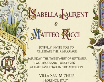 Medieval Manuscript Wedding Invitation Template, Illuminated Canva Editable, Vintage Royal Invite
