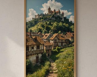 Rustic Medieval Images Medieval Village Art Print | Rustic Historical Town Scene (digital ...