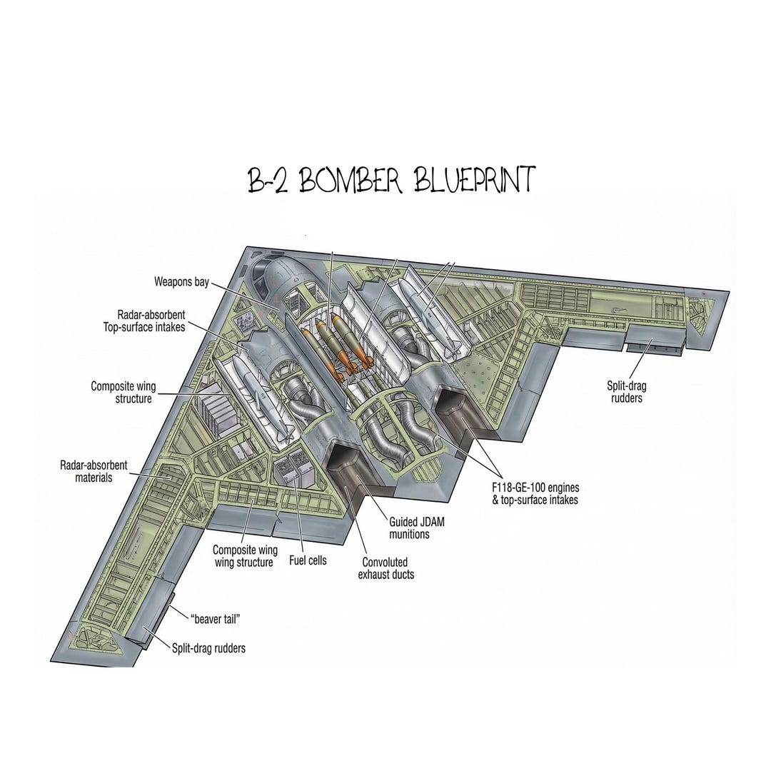 B-2 Bomber Blueprint Wall Art | Engineering Diagram | Digital Download ...