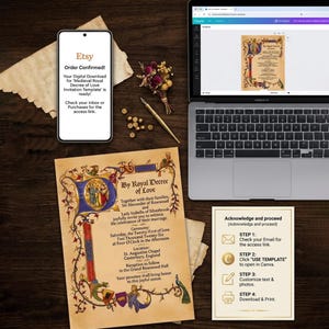 Medieval Wedding Invitation | Printable A4 Vintage Royal Invitation | Editable Canva Template | image 8