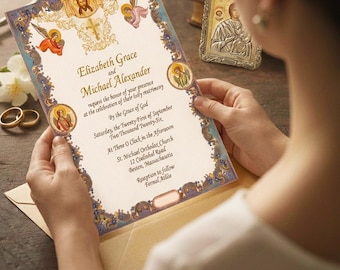 Religious Wedding Invitation Template | Religious Medieval Icon Style Invite | Editable Canva 5x7 A5 A4