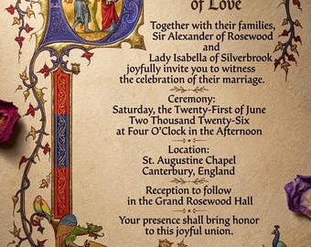 Medieval Wedding Invitation Template, Medieval Parchment, Editable Canva Instant Download