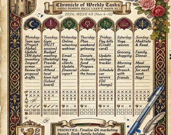 Summer Medieval Weekly Planner Canva Editable | Dark Academia Summer Gothic Schedule Printable