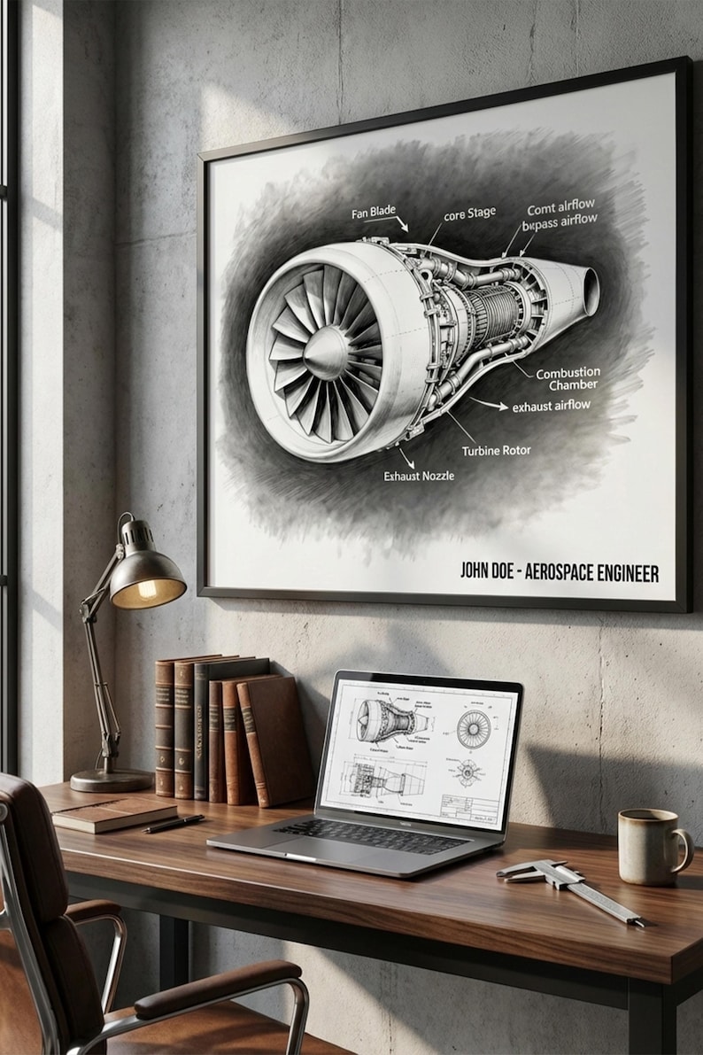 Personalized Jet Engine Blueprint Poster | Aviation Engineer Wall Art ...