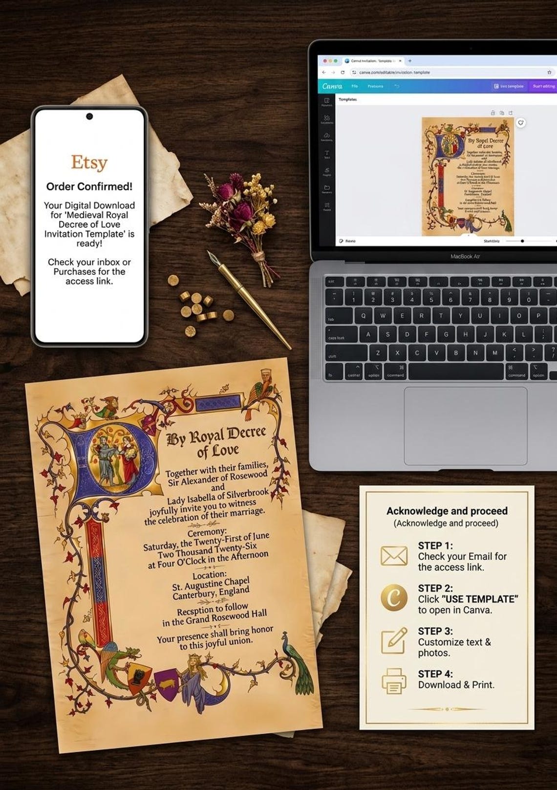 Parchment Paper Inveitation Example Medieval Wedding Invitation Template, Medieval Parchment, Editable ...