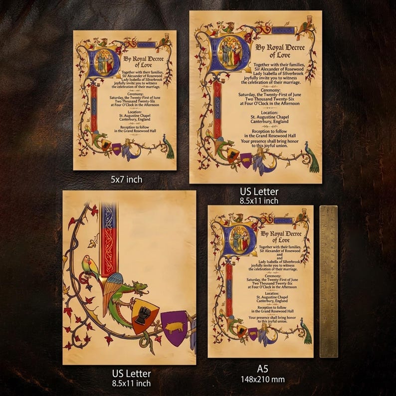 Medieval Wedding Invitation | Printable A4 Vintage Royal Invitation | Editable Canva Template | image 9