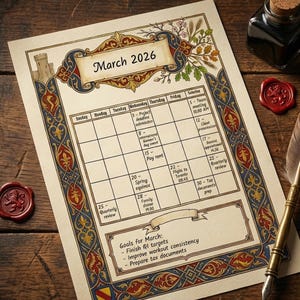 Agenda mensuel médiéval en toile modifiable | Calendrier gothique Dark Academia (imprimable)