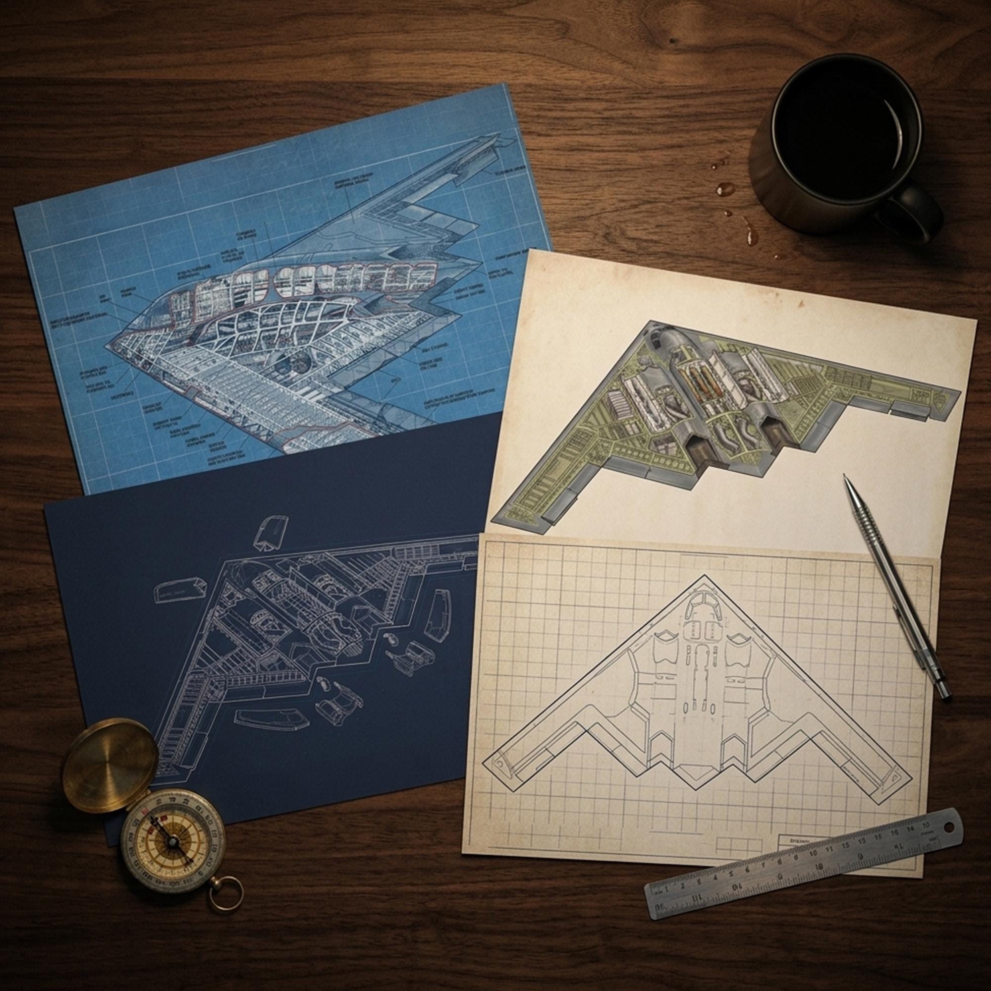 B-2 Bomber Blueprint Wall Art | Engineering Diagram | Digital Download ...