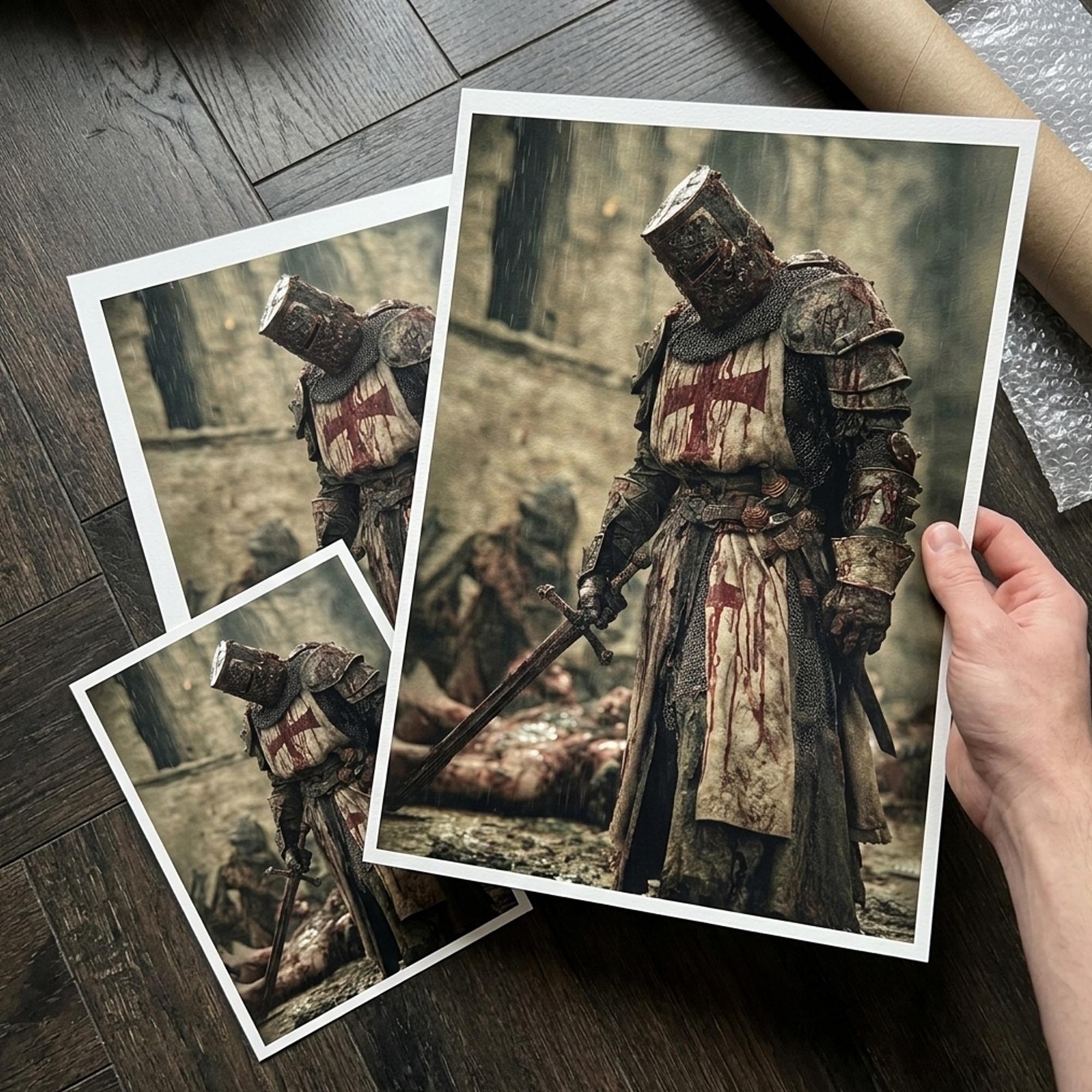 Battle-worn Templar Knight Print – Medieval Warrior Dark Academia ...